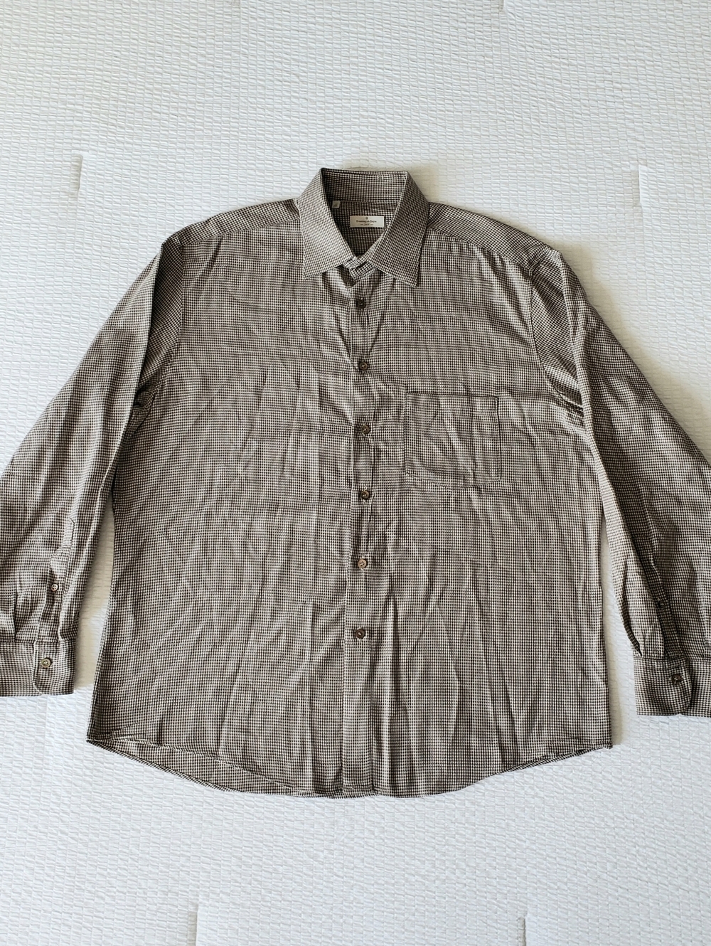 ERMENEGILDO ZEGNA Soft Men's BD LS Houndstooth Pocketed Shirt (XL) Tan